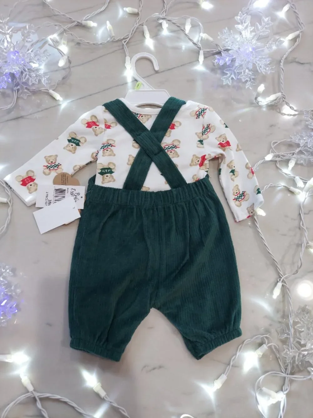 Cute! 2pc Baby Boy Christmas Teddy Bears 3 mos Holiday Outfit NWT